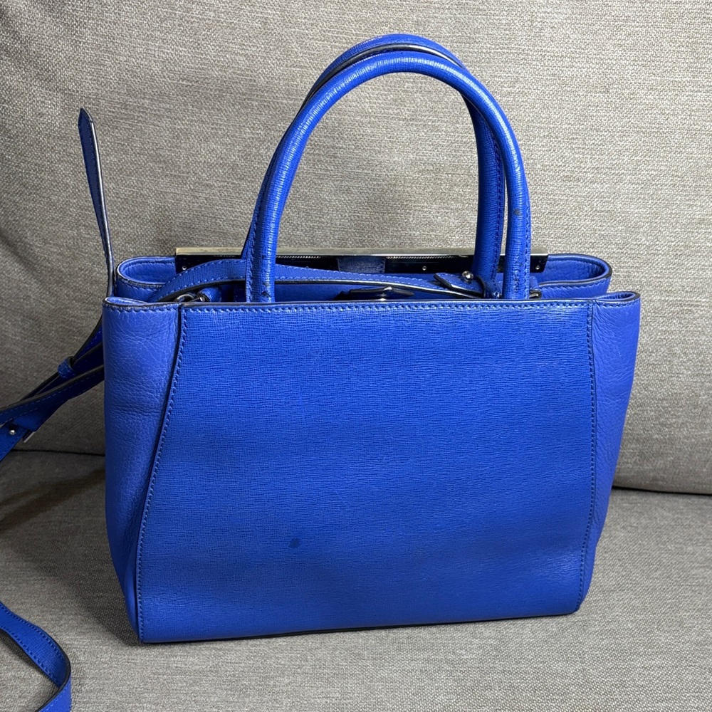 Fendi 2Jours Small Blue Leather Crossbody Satchel Bag Authentic - Picture 3 of 14